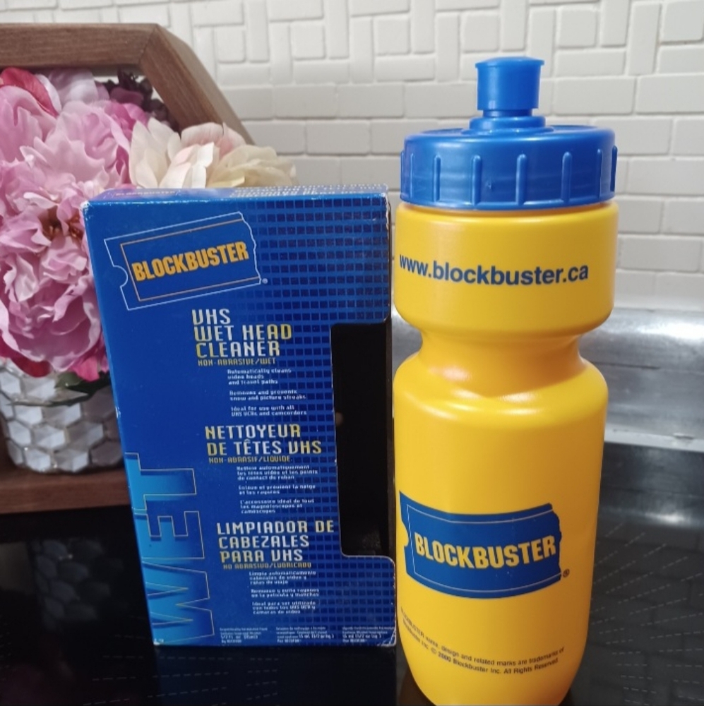 Blockbuster Video VHS Wet Head Cleaner(No Solution) +Yellow Plastic Water Bottle